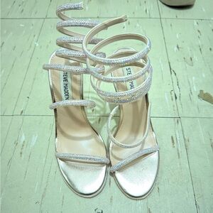 Steve Madden Spiral Strap Heels - Cream and Silver